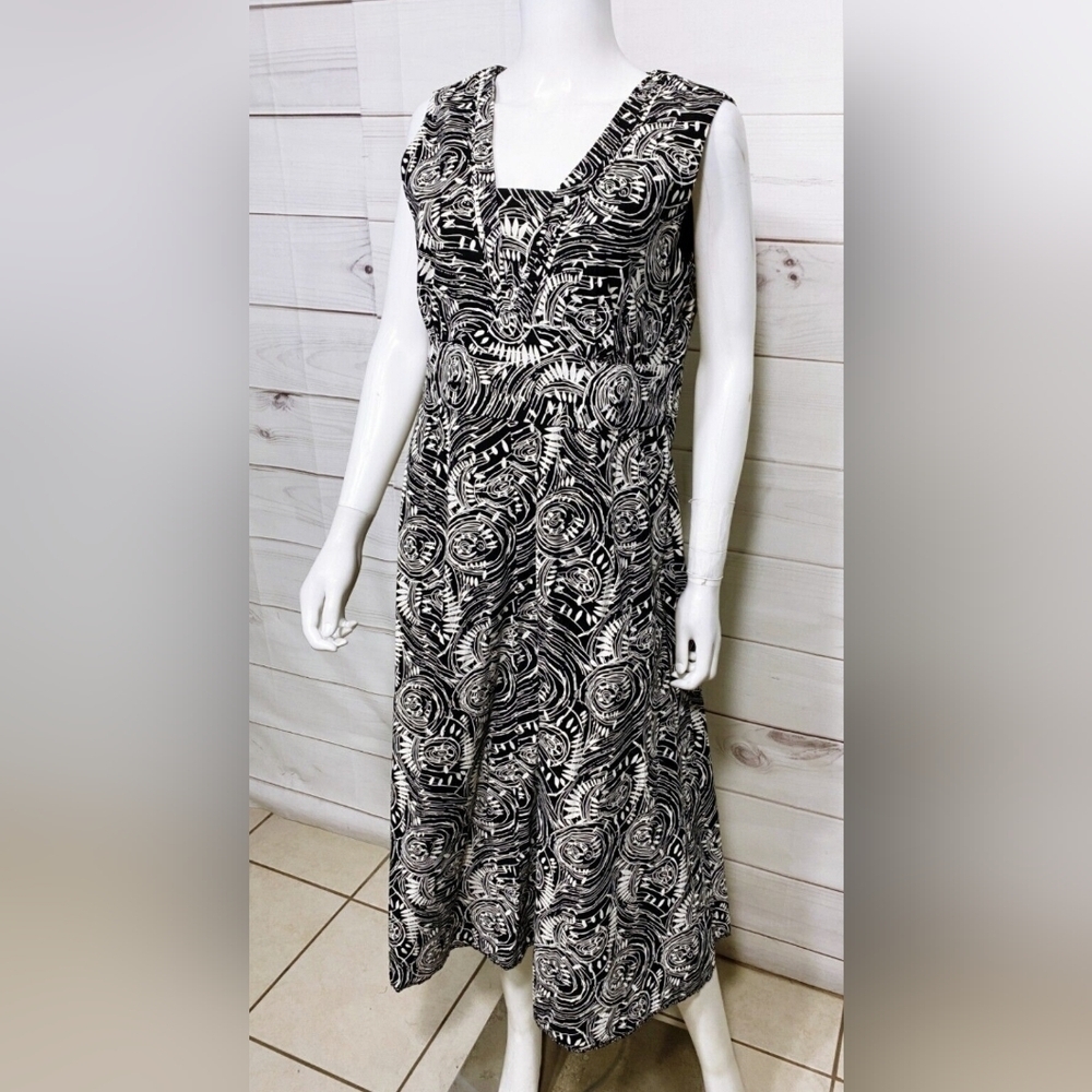 Style & Co Womens Dress Size 6  Black & White Sleeveless Side Zip 100% Cotton